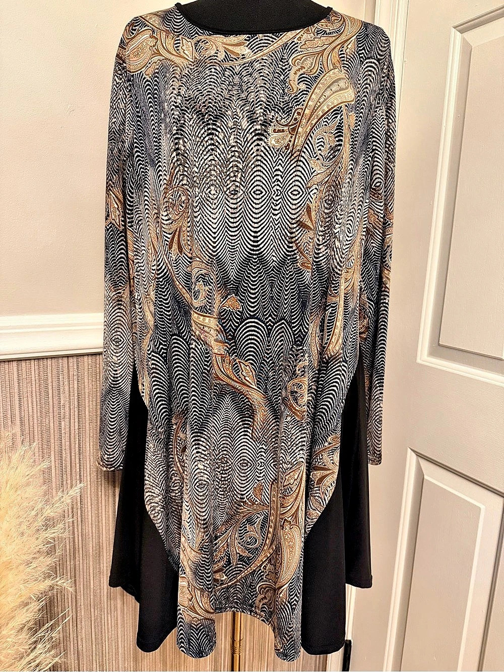 CULT XXL Paisley Abstract Print Swing Tunic Dress Black Tan